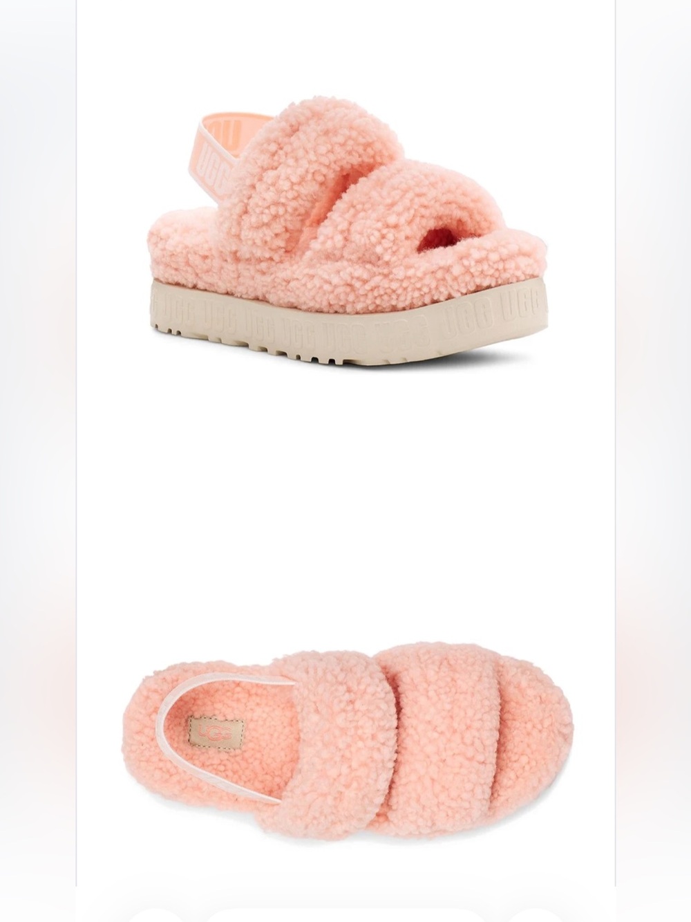 UGG Fuzzy Double-Band Slide Sandals in pink